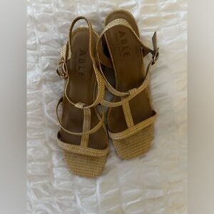 Able Raffia Block Heel Sandals